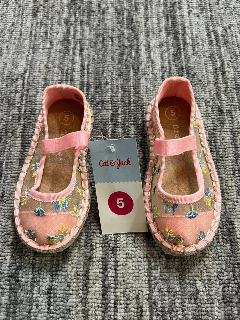 Cat & Jack Pink Embroidered Floral Mary Jane Shoes Size 5